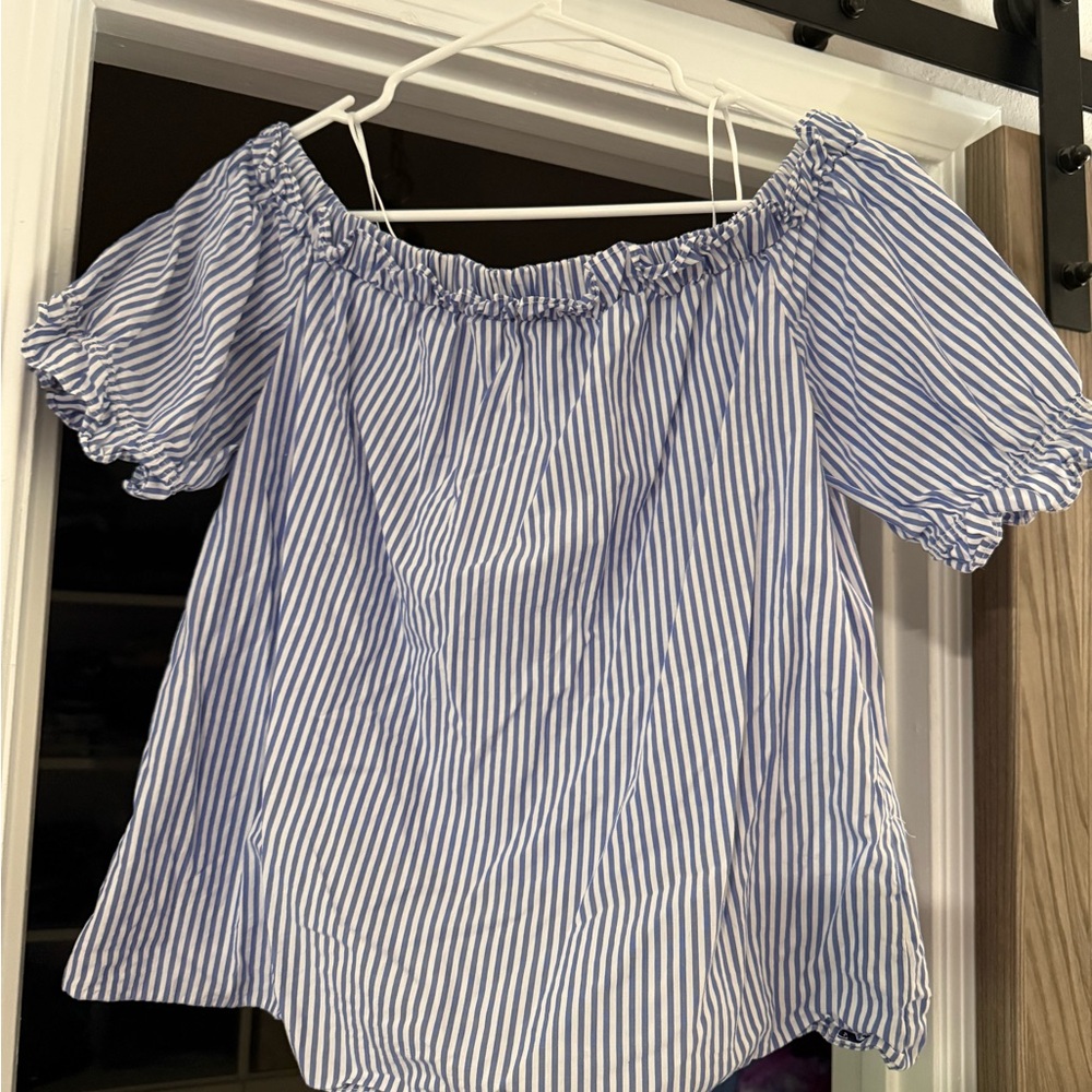 Vineyard Vines Blue and White Puff Sleeve Blouse